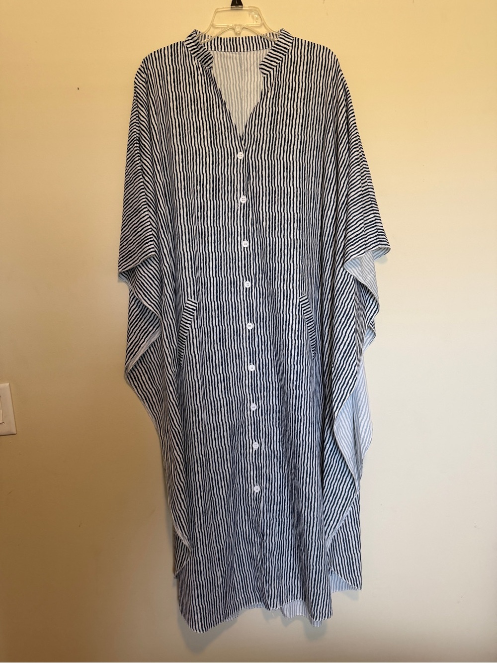 Striped Navy and White Button-Front Women’s Maxi Dress